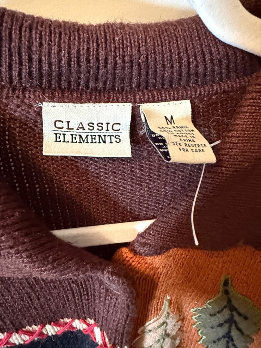 Classic Elements Brown Rust and Black Patchwork Leaf Embroidered Cardigan - Picture 2 of 7